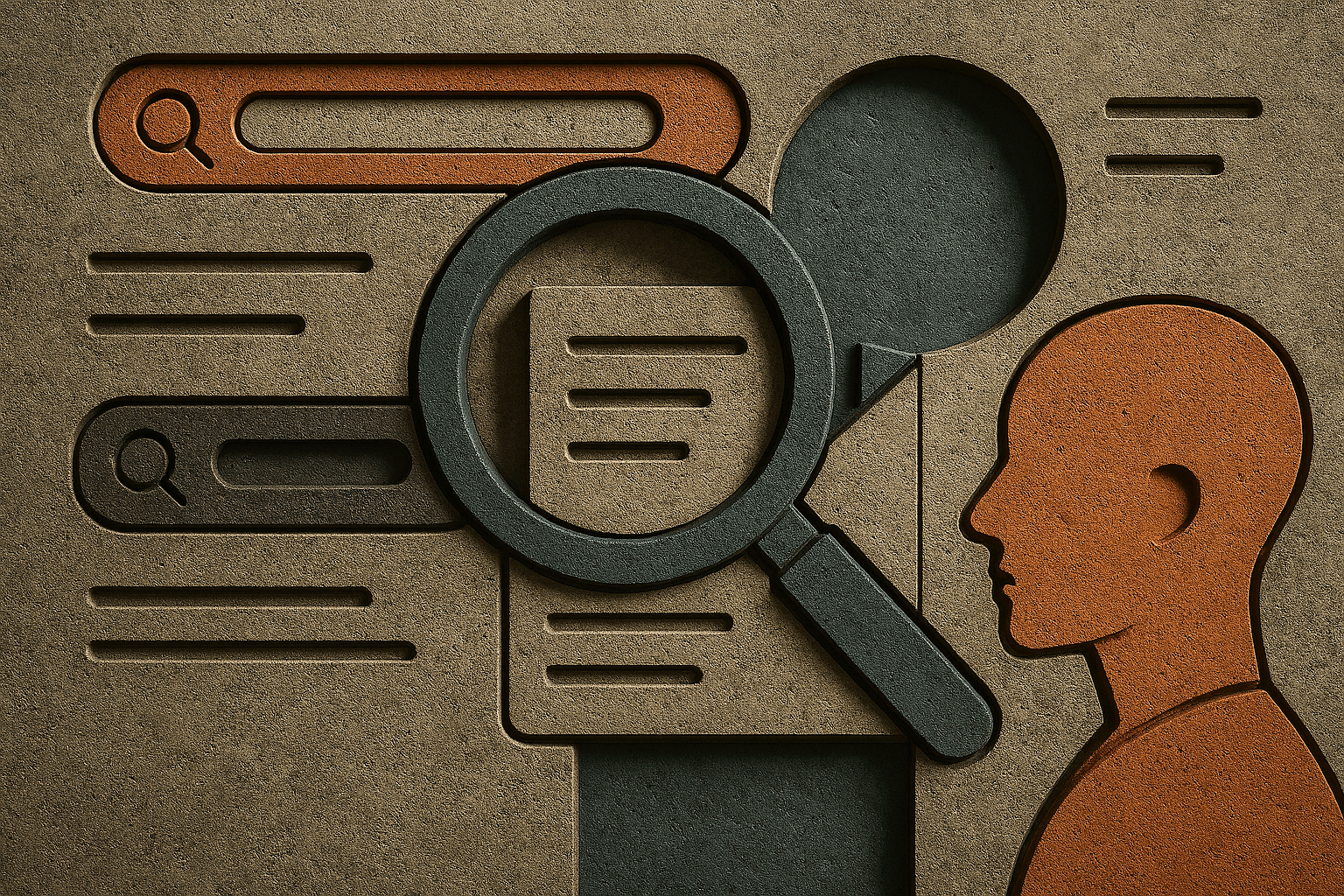 Prompt used to make this AI image: Create an image to illustrate a blog post about how AI is changing the way we find and get found in online searches for information. It should be merely suggestive of the topic, not trying to be too descriptive.