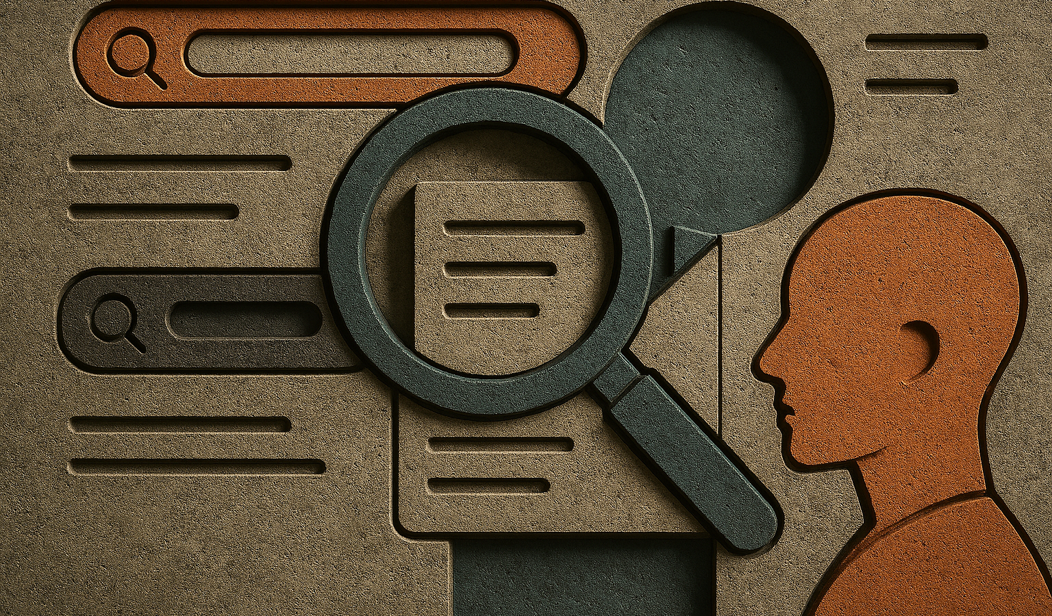 Prompt used to make this AI image: Create an image to illustrate a blog post about how AI is changing the way we find and get found in online searches for information. It should be merely suggestive of the topic, not trying to be too descriptive.